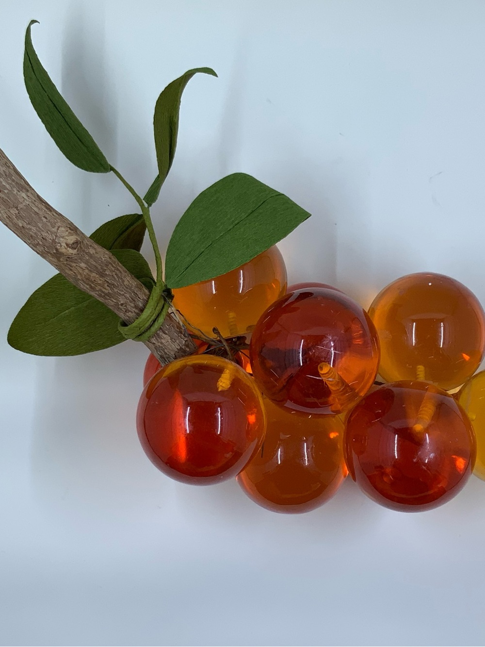 Vintage Lucite Grape Cluster Decorative Stem in Orange-Red